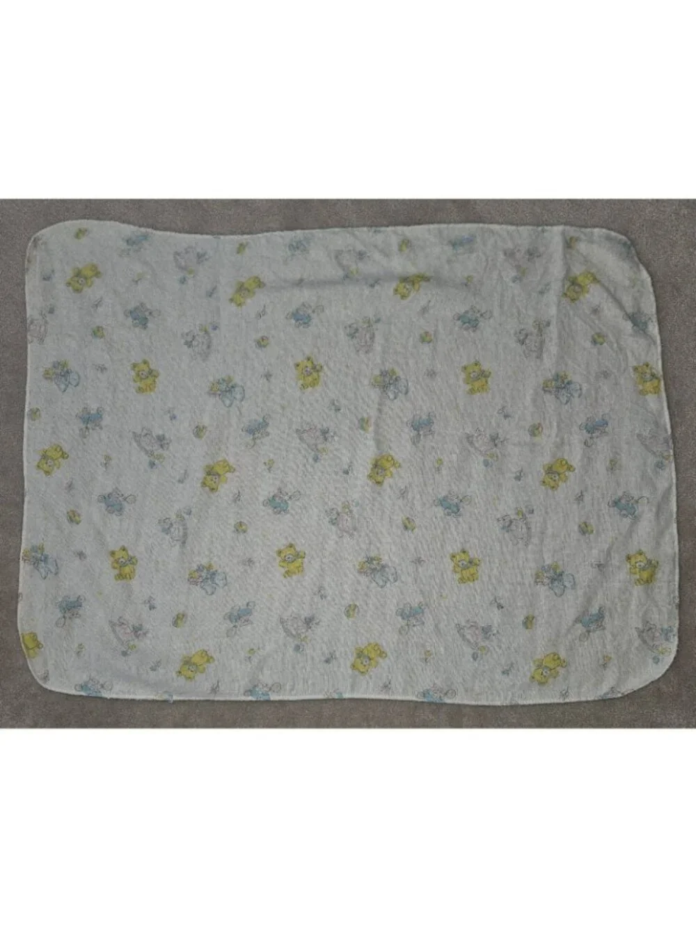 VTG Receiving Blanket 23x31 Blue Yellow Bear Bootie Wagon Ball Rocking Horse